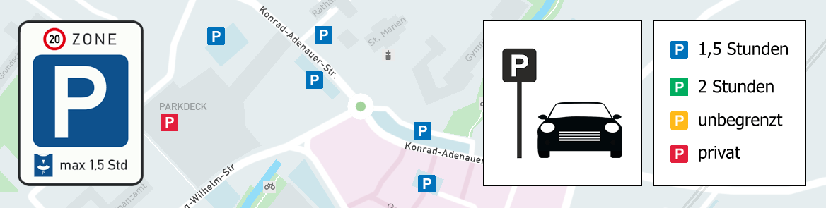 Übersicht Parken, Parkhäuser und Ladesäulen in Geilenkirchen