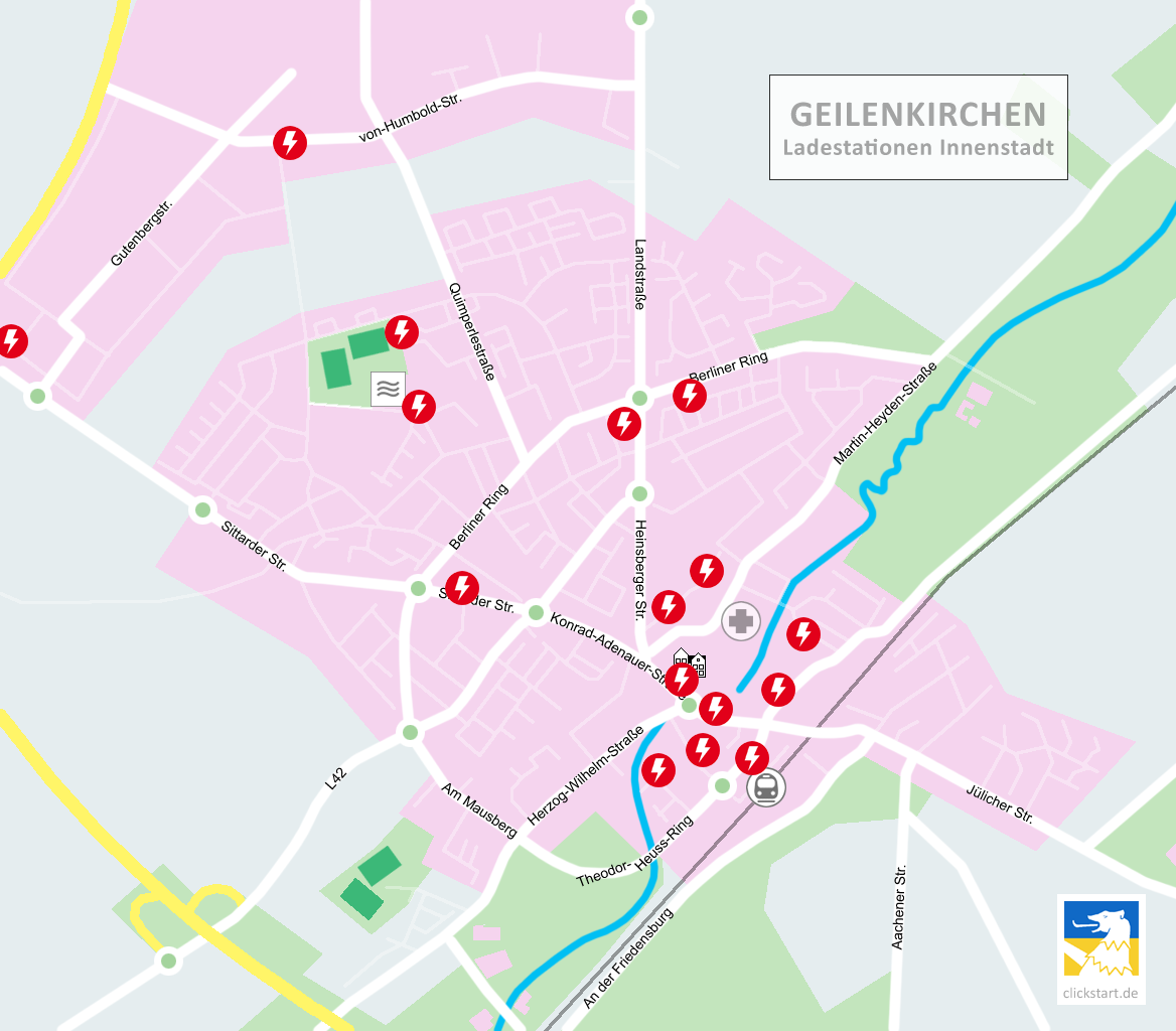 Geilenkirchen Ladestationen Ladesäulen E-Autos Stromtankstellen Karte