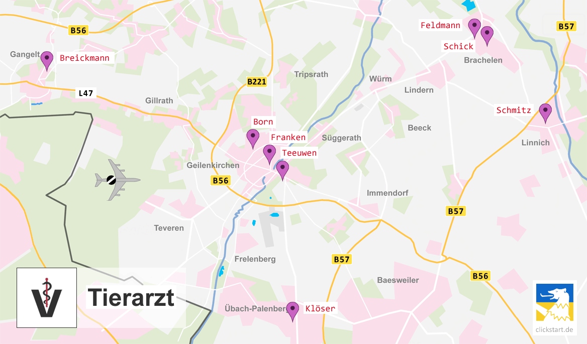 Karte Tierarzt Tierklinik tierärztliche Praxis Umfeld Geilenkirchen