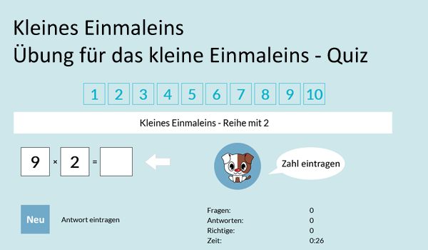 Lernspiele Browser-Games kleines Einmaleins Quiz