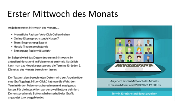 JavaScript Datum Erster Mittwoch des Monats